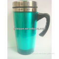16oz blue double wall vacuum travel mug with handle